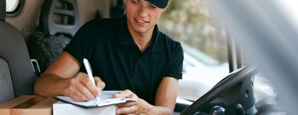 WHG Edinburgh Delivery driver signing for parcel